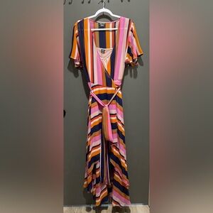 City Chic Multicolor Striped 2 Piece High Low Wrap Dress